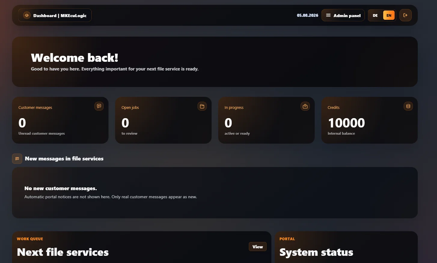 English admin dashboard